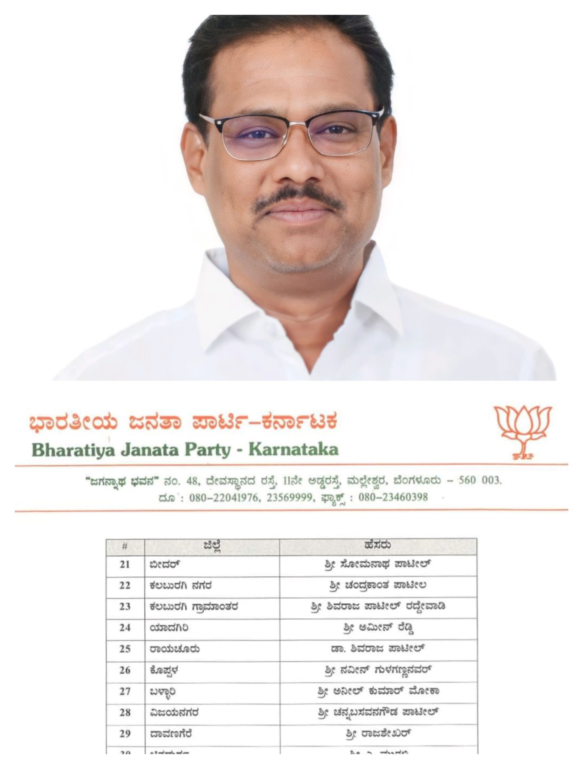 ಶಾಸಕ ಶಿವರಾಜ ಪಾಟೀಲ್ ಸಂಘಟನಾತ್ಮಕ ಜಿಲ್ಲಾದ್ಯಕ್ಷರನ್ನಾಗಿ ನೇಮಿಸಿ ಆದೇಶ