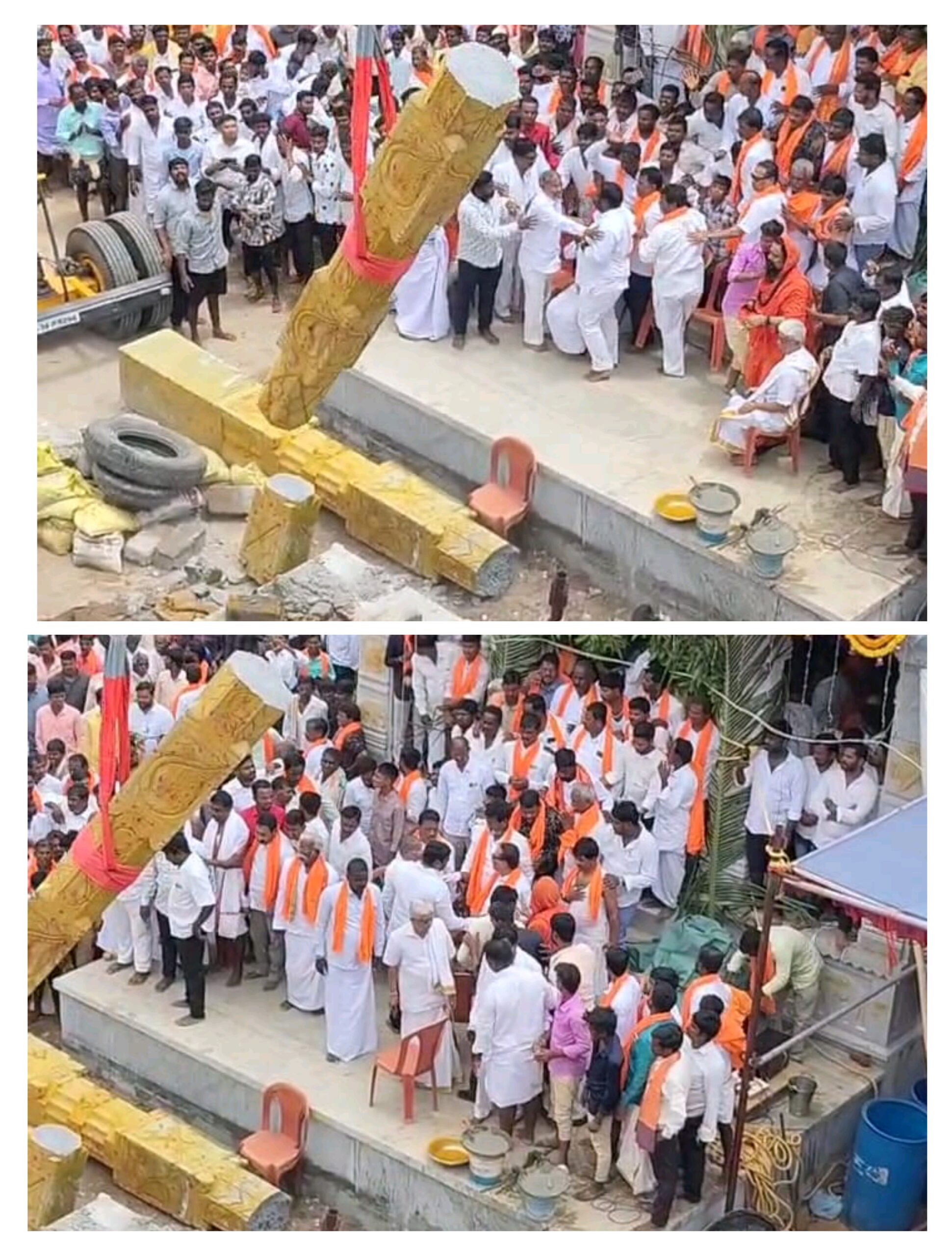 ಬೀಜನಗೇರಾ: ಮುರಿದು ಬಿದ್ದ ಗರುಡಸ್ತಂಭ- ತಪ್ಪಿದ ಭಾರೀ ಅನಾಹುತ ಬೀಜನಗೇರಾ: ಮುರಿದು ಬಿದ್ದ ಗರುಡಸ್ತಂಭ- ತಪ್ಪಿದ ಭಾರೀ ಅನಾಹುತ